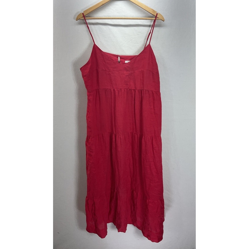 Johnny Was Calme Red coral 100% Linen‎ Ruffle Tiered mid sun Dress Size XL - Picture 2 of 10